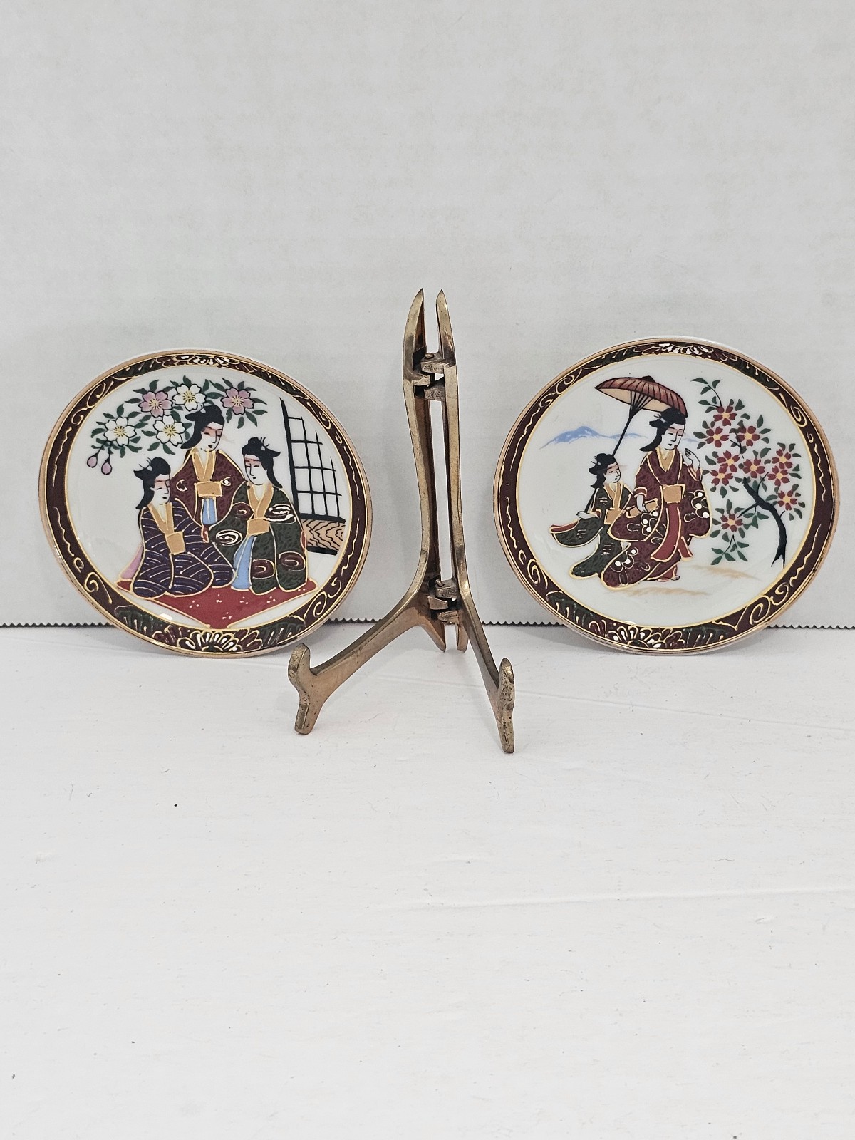 2 Vintage Japanese Emperor Handpainted And Embossed Miniture Plates