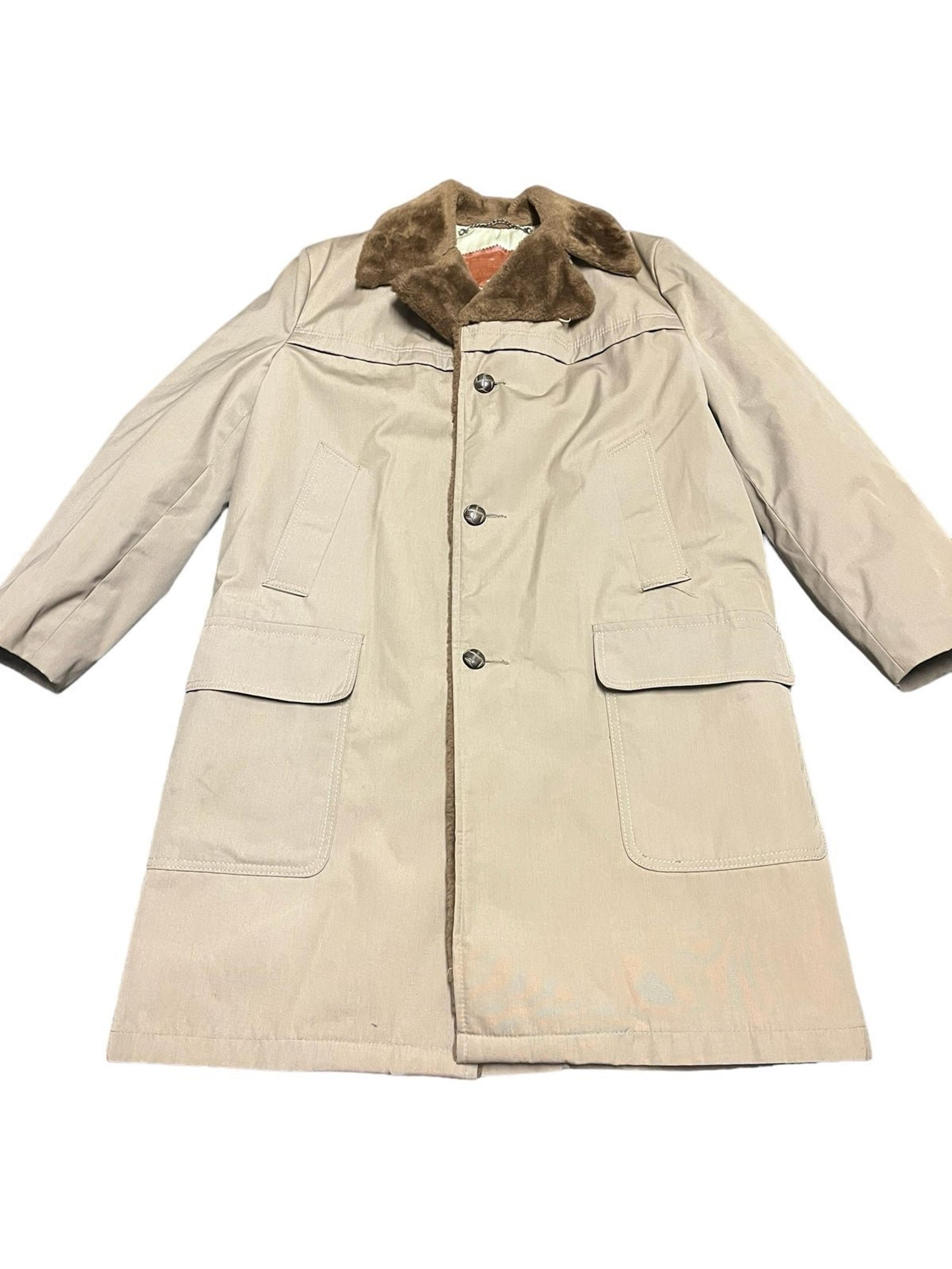 Vintage woolrich mens faux fur lined trench coat canvas mens size 42 long