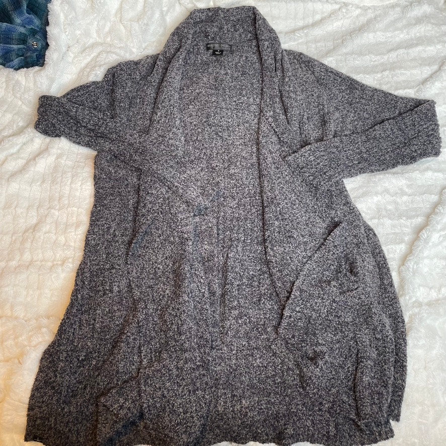 BAREFOOT DREAMS Cozychic Lite Long Knit Cardigan Small Grey Black Soft Sweater