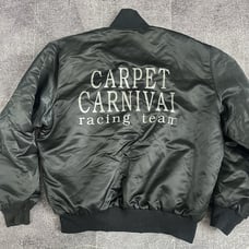 Men's Vintage 90's Carpet Carnival Racing Team Black Satin Bomber Jacket Sz L