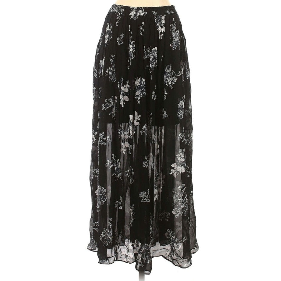 Free People Lydia Small Floral Black Midi Skirt