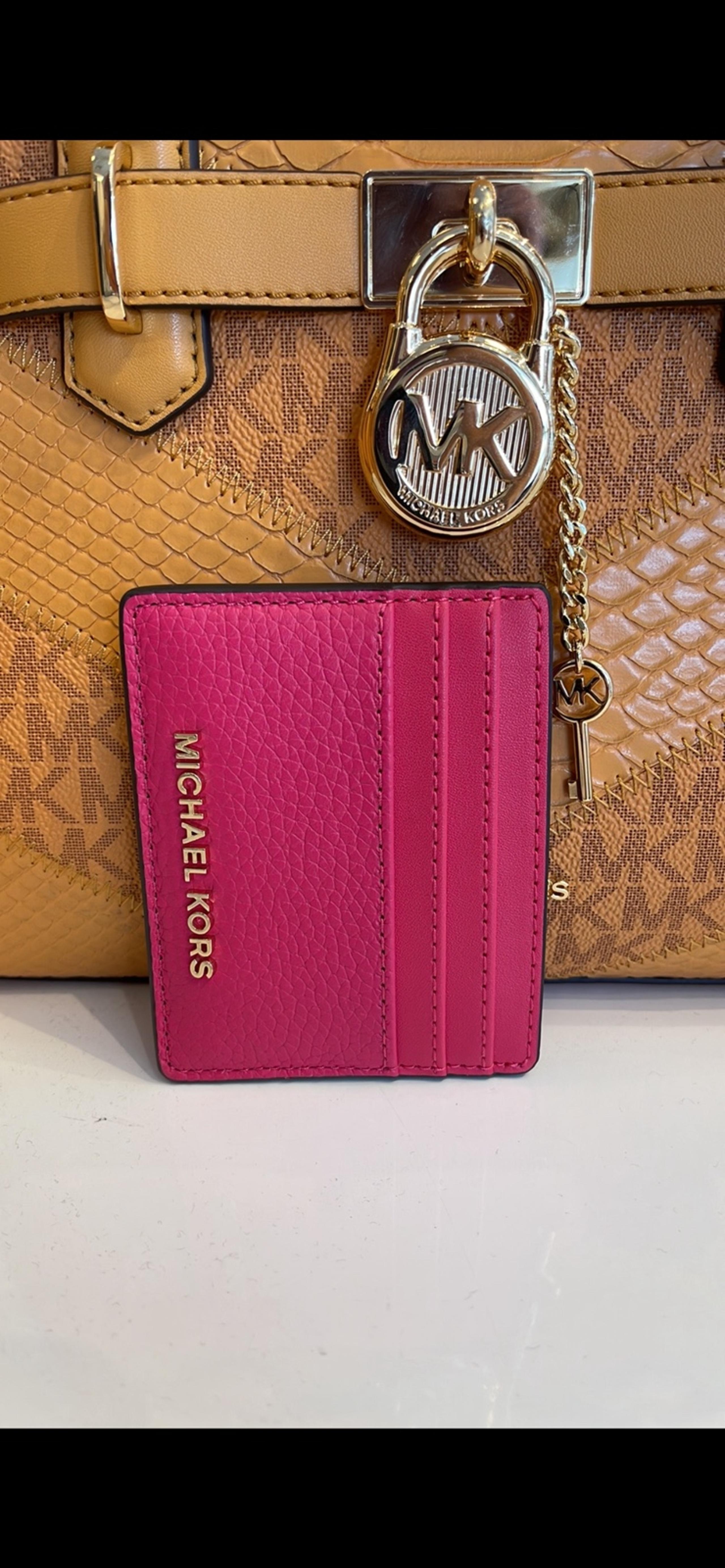 Large Pebbled Leather Card Holder Case Electric Pink NWT - Michael Kors