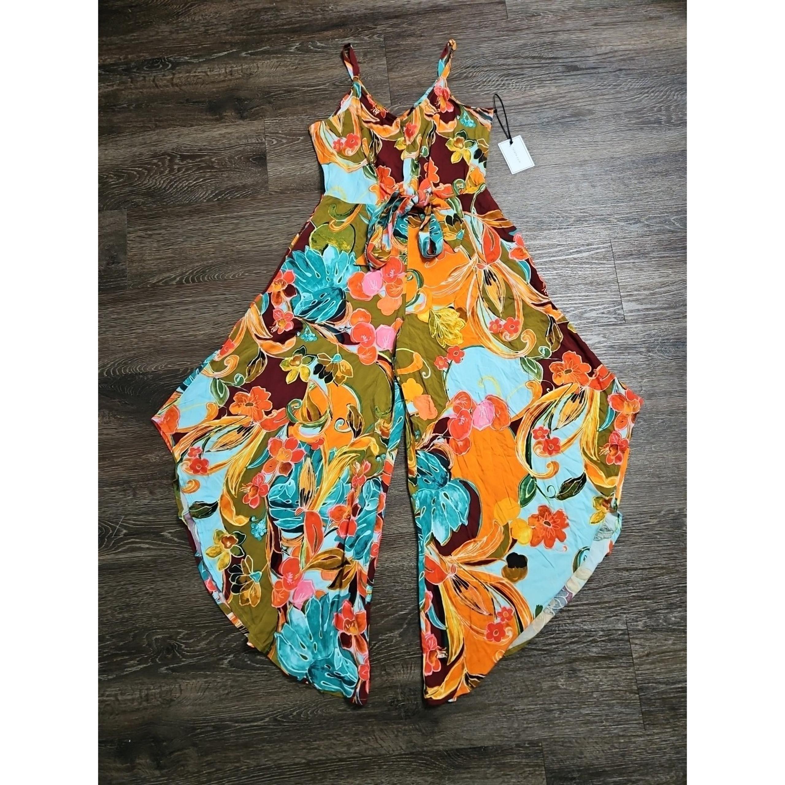1.State Women's Sleeveless Floral XS Orange Multicolor Flowy Jumpsuit