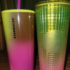 Pink and yellow Starbucks
