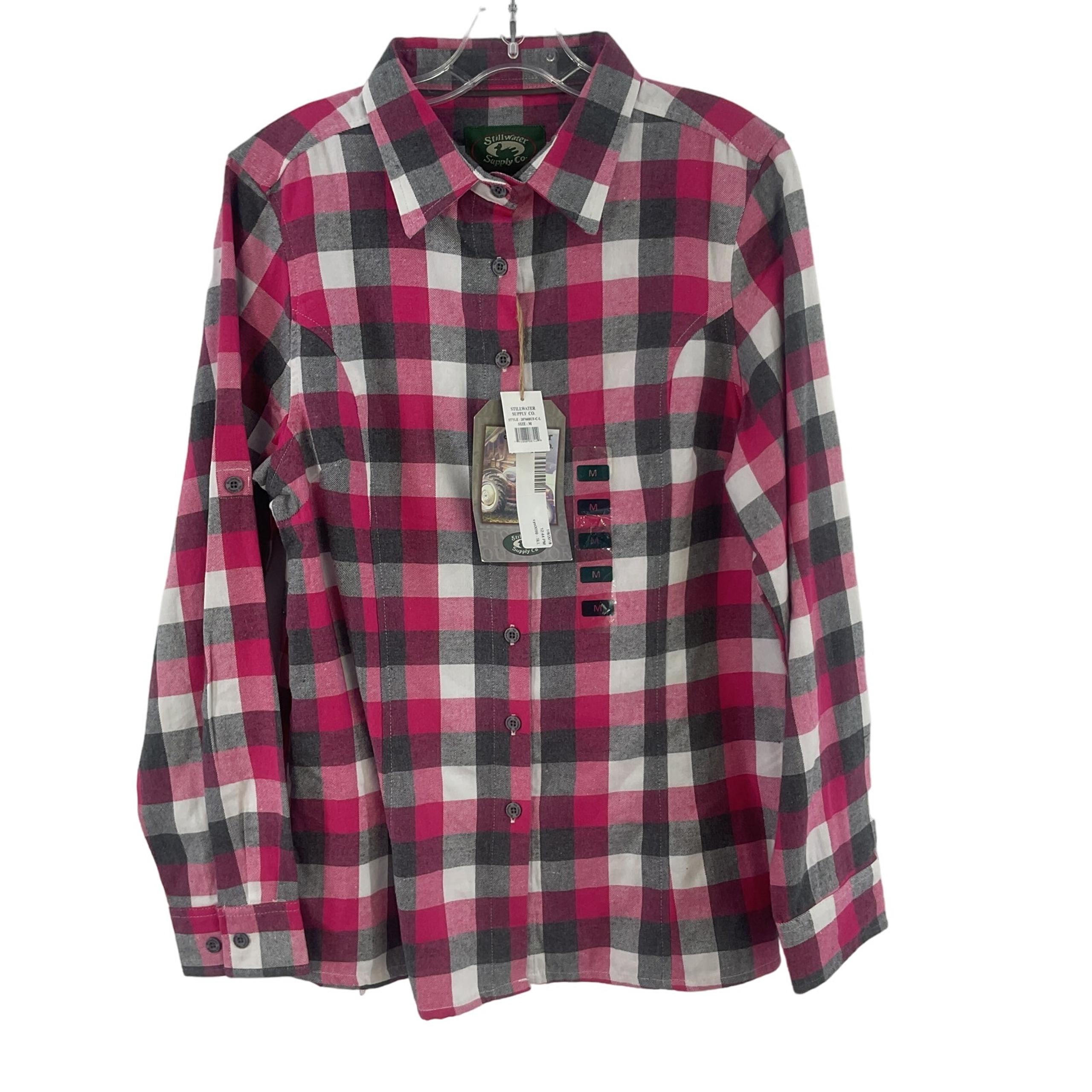 Stillwater Supply Co. Pink Grey White Plaid Button-Up Top Medium NWT
