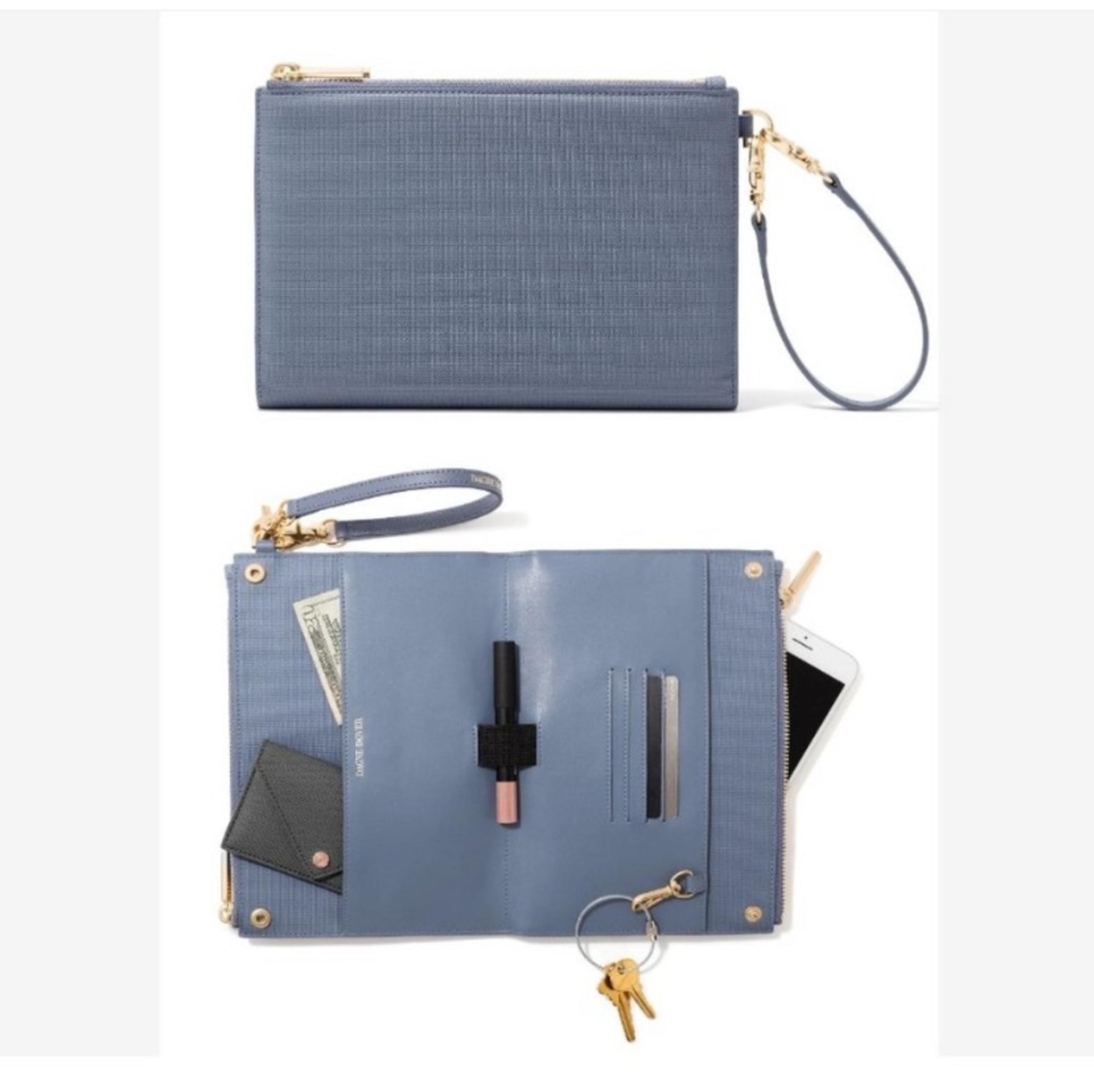 DAGNE DOVER Essentials Coated Canvas Clutch Wallet Crossbody Bag Ash Blue RoseAu