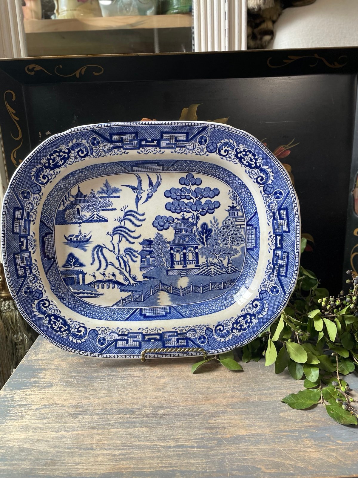 Antique Ridgeway Blue Willow Oval Serving Platter Semi China England 1832