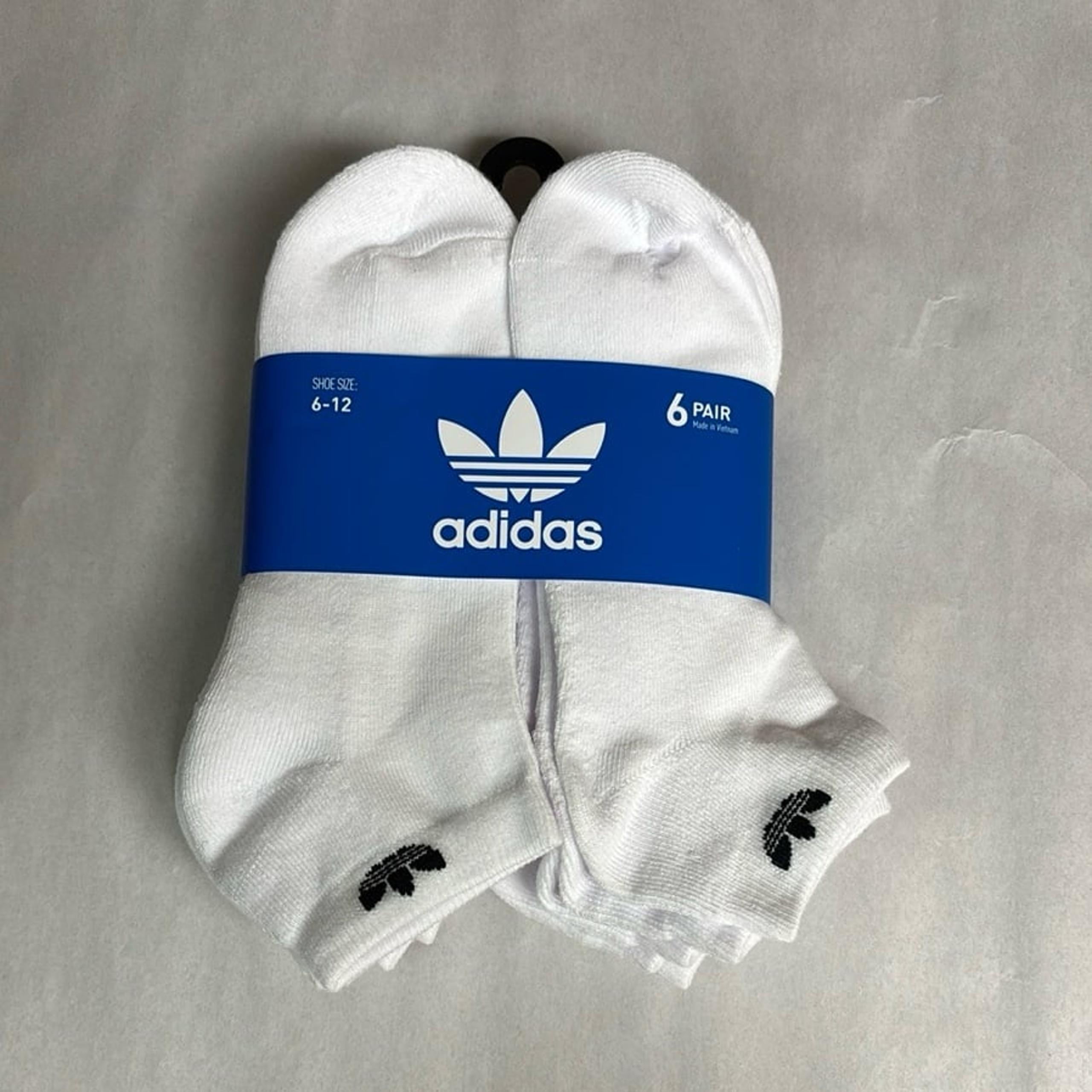 New Adidas Socks Men’s 6 Pair White Low Cut Casual Athletic Activewear Socks