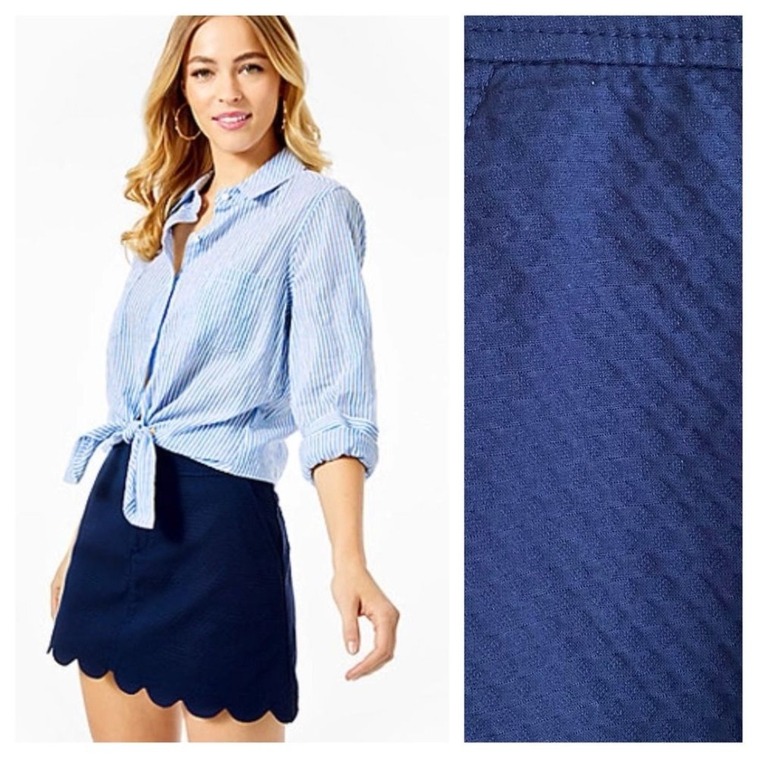 Lilly Pulitzer Navy Blue Colette Scallop Hem Skort Skirt
