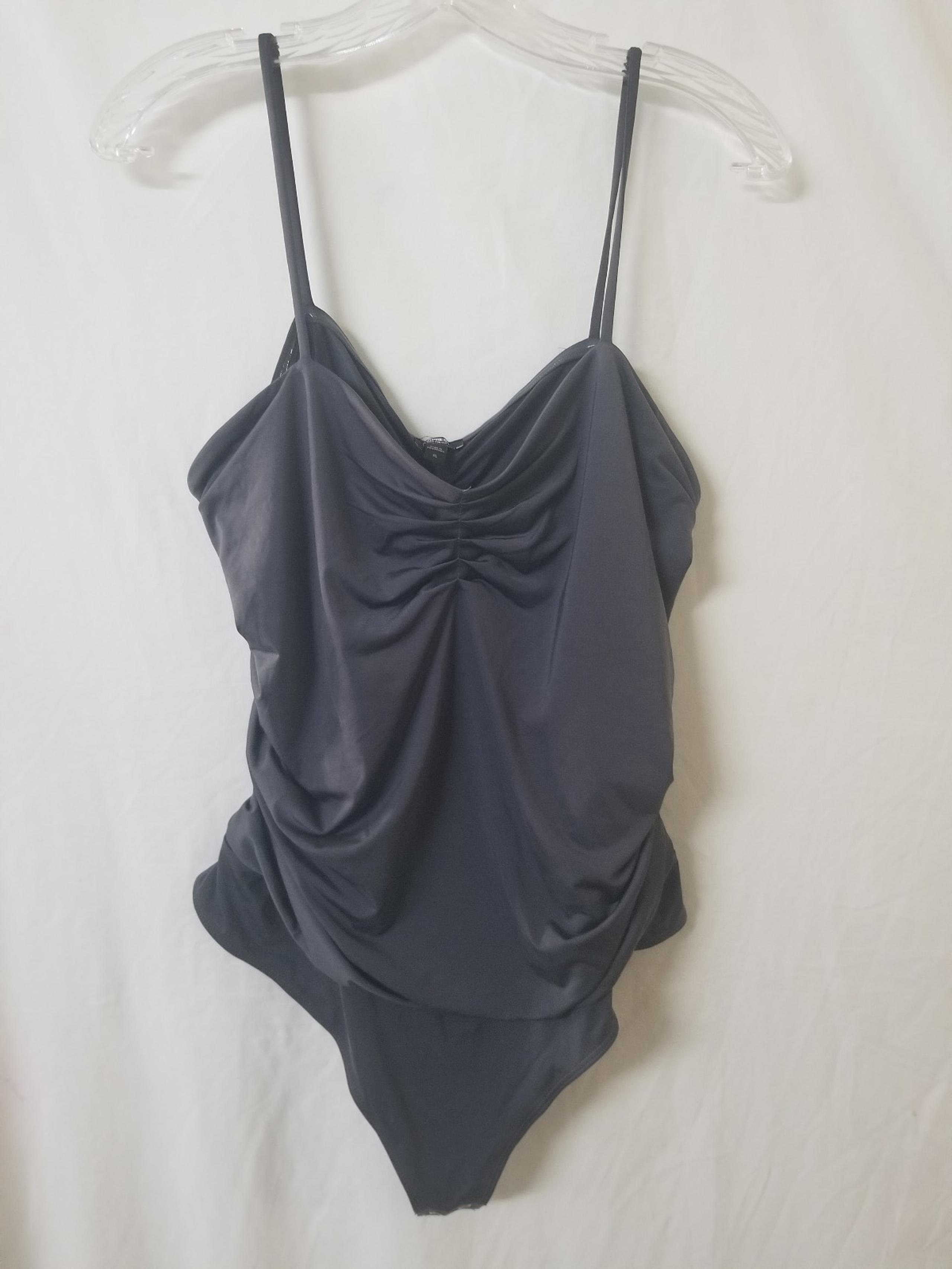 Like New Womens EXPRESS BODY CONTOUR Stone Grey Slinky Feel Bodysuit Size XL