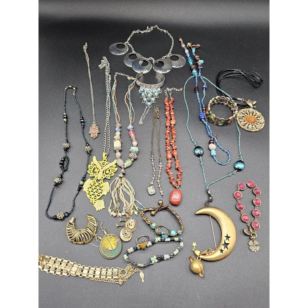 Lot Of 1.1 Lbs Vintage Costume Jewelry BOHO Style Crescent Moon Meta Eclectic