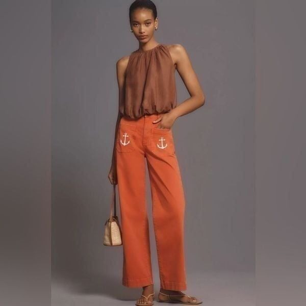 Anthropologie ASKK NY Washed Sailor Wide Leg Pants Size 34