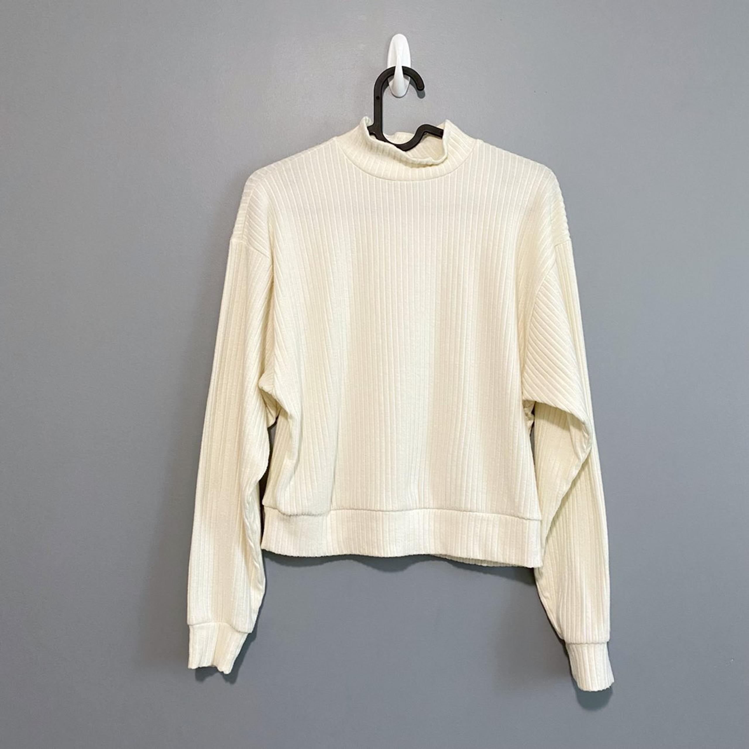 Abound Mock Neck Cozy Brushed Ribbed Knit Pullover Sweater Ivory Size XXS