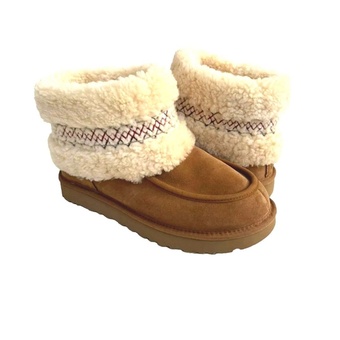 NEW UGG Australia Mini Braided Boots - Suede Chesnut tan 10