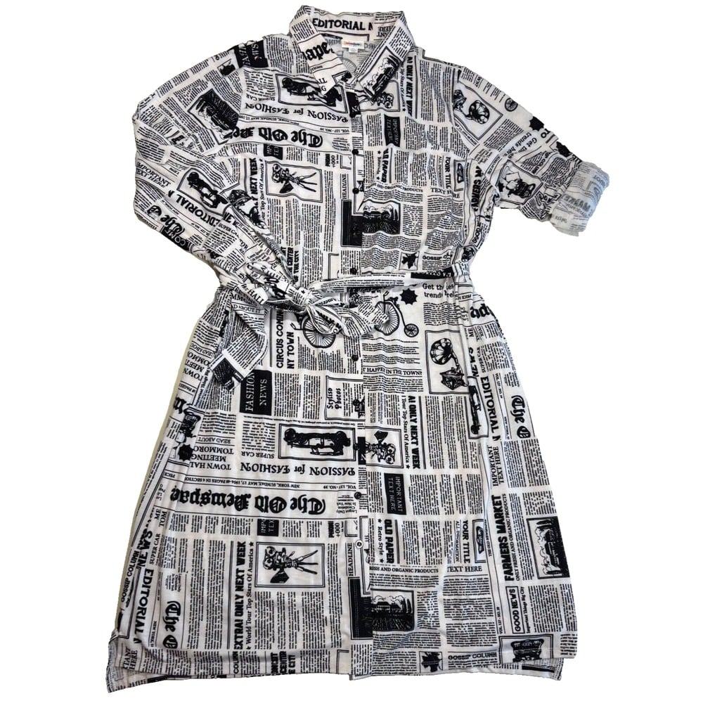 LulaRoe Womens Dress Size XL Ellie Newspaper Shirt Belted Button Front NWT