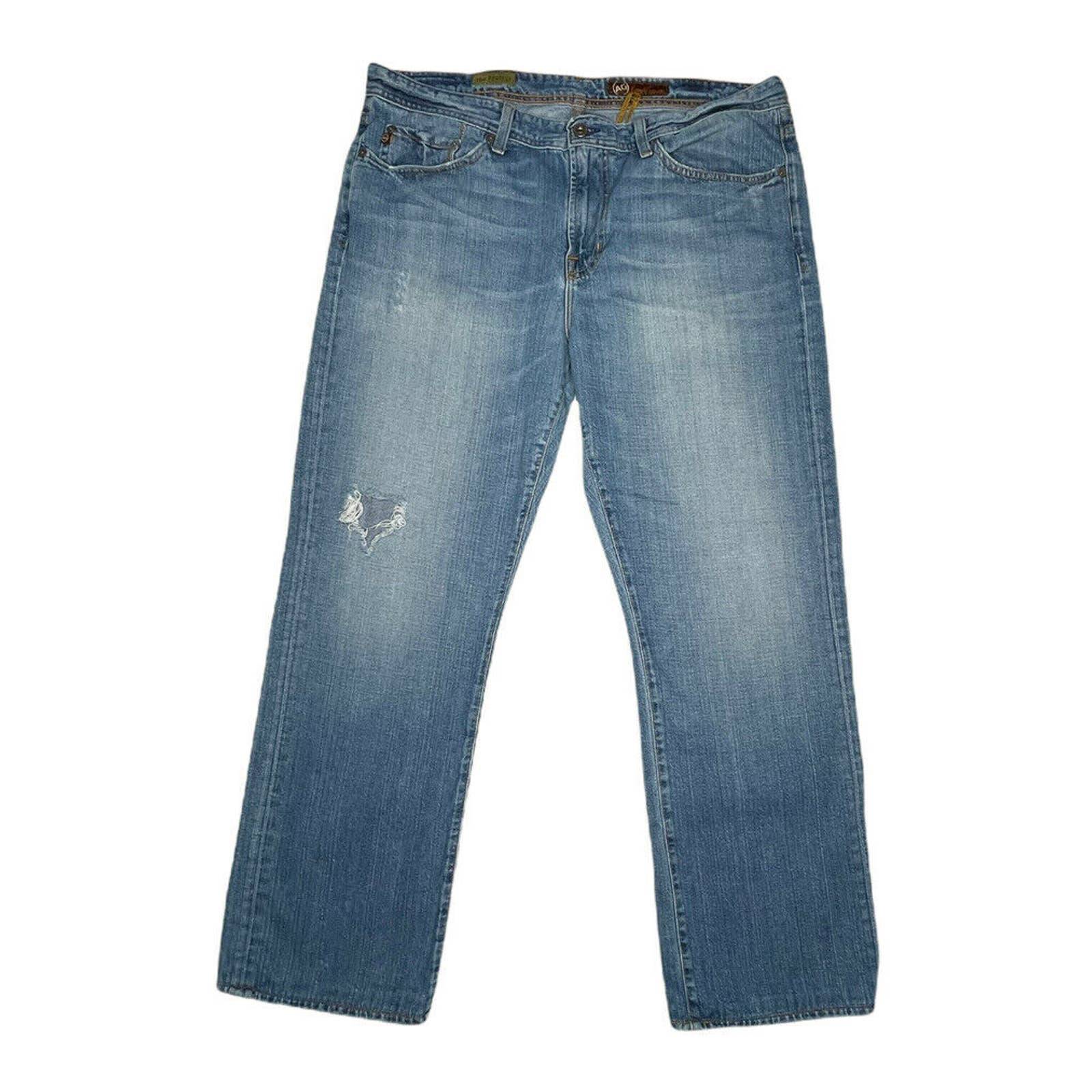 AG Adriano Goldschmied “Protege” Straight Leg Premium Blue Jeans 38x30 Distressd