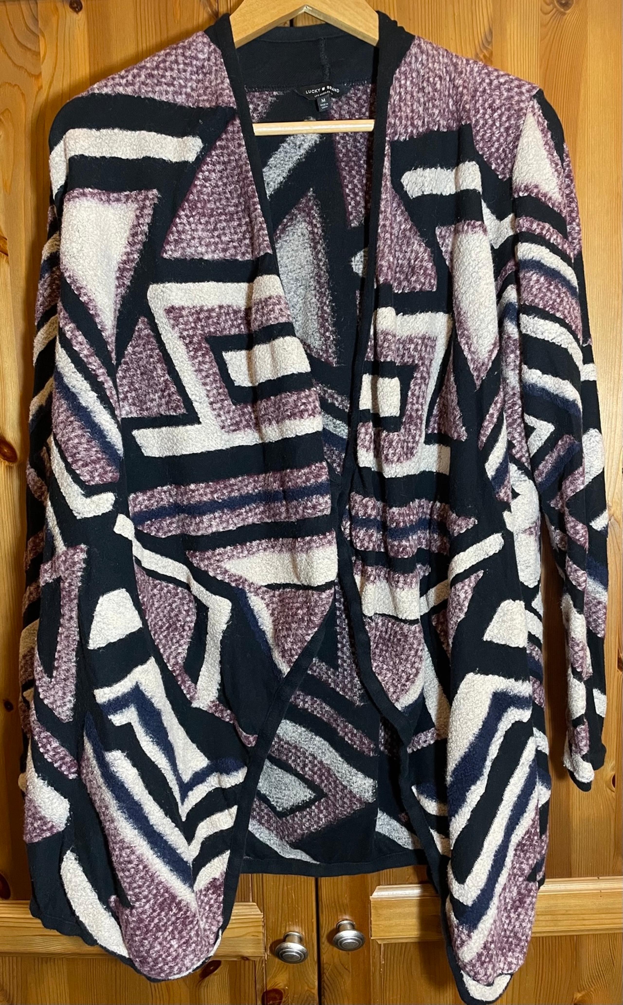 Lucky Brand intarsia purple geometric cardigan sweater women's medium