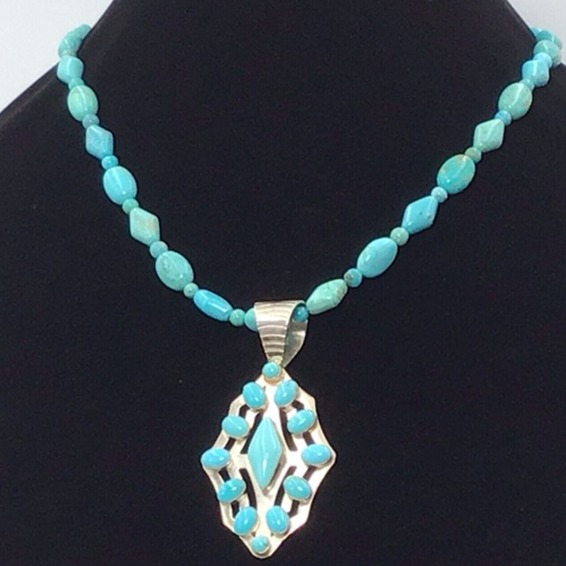Jay King Sterling Silver Turquoise Bead Necklace And Pendant Wire Strung 18-20”