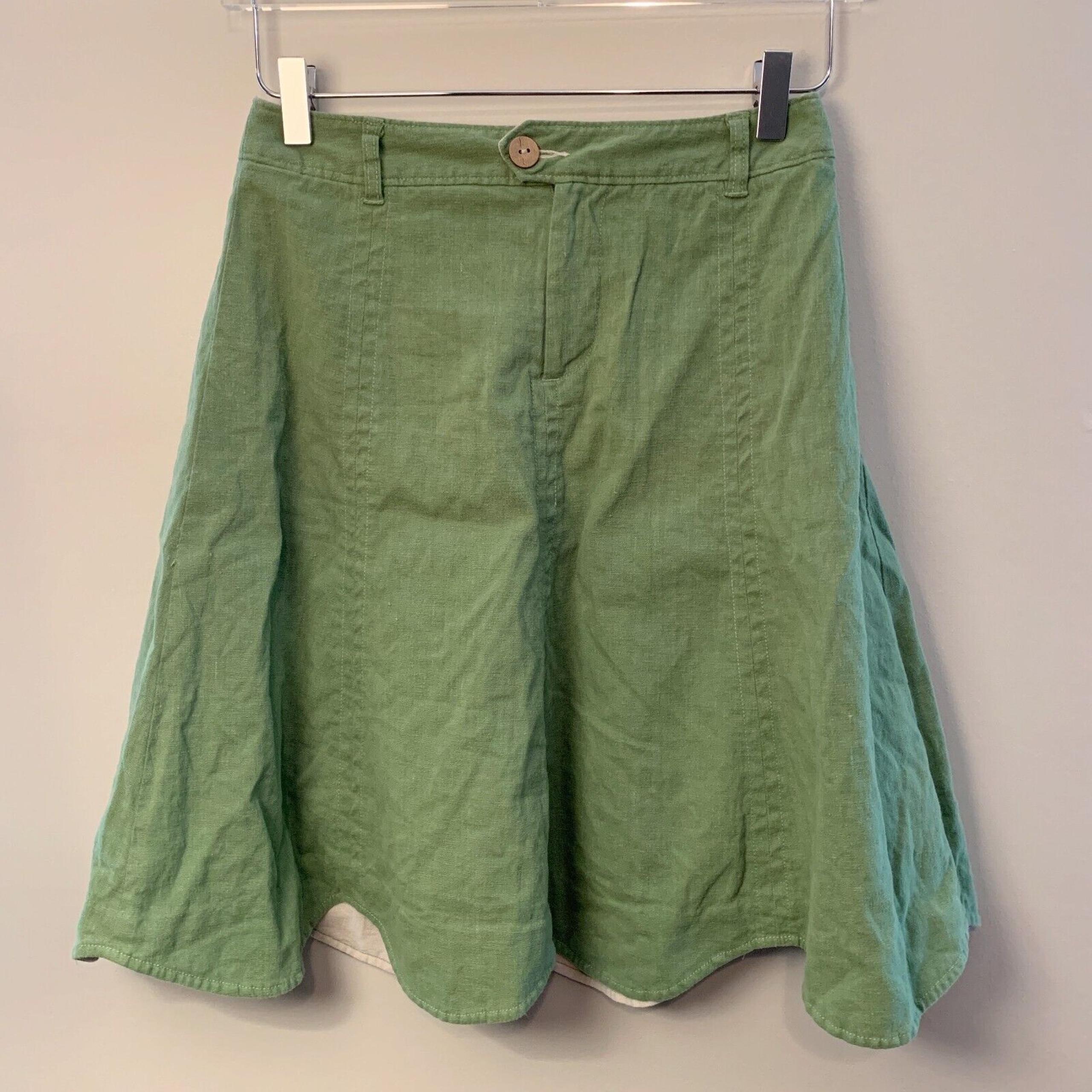 Athleta Hemp Organic Cotton Green Scallop Hem Knee Length Skirt Size 6