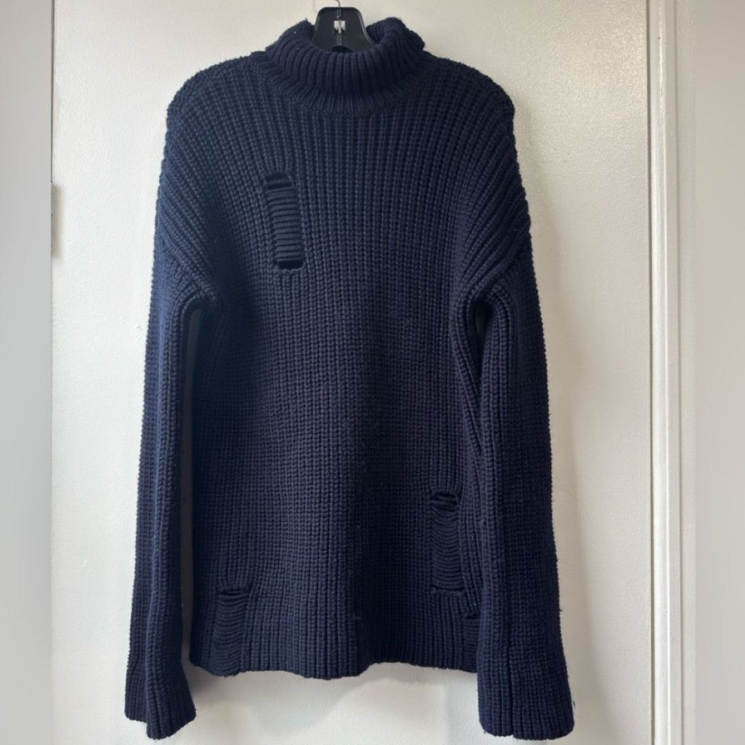 N Philanthropy Women’s Distressed Turtleneck Navy Sweater Sz S