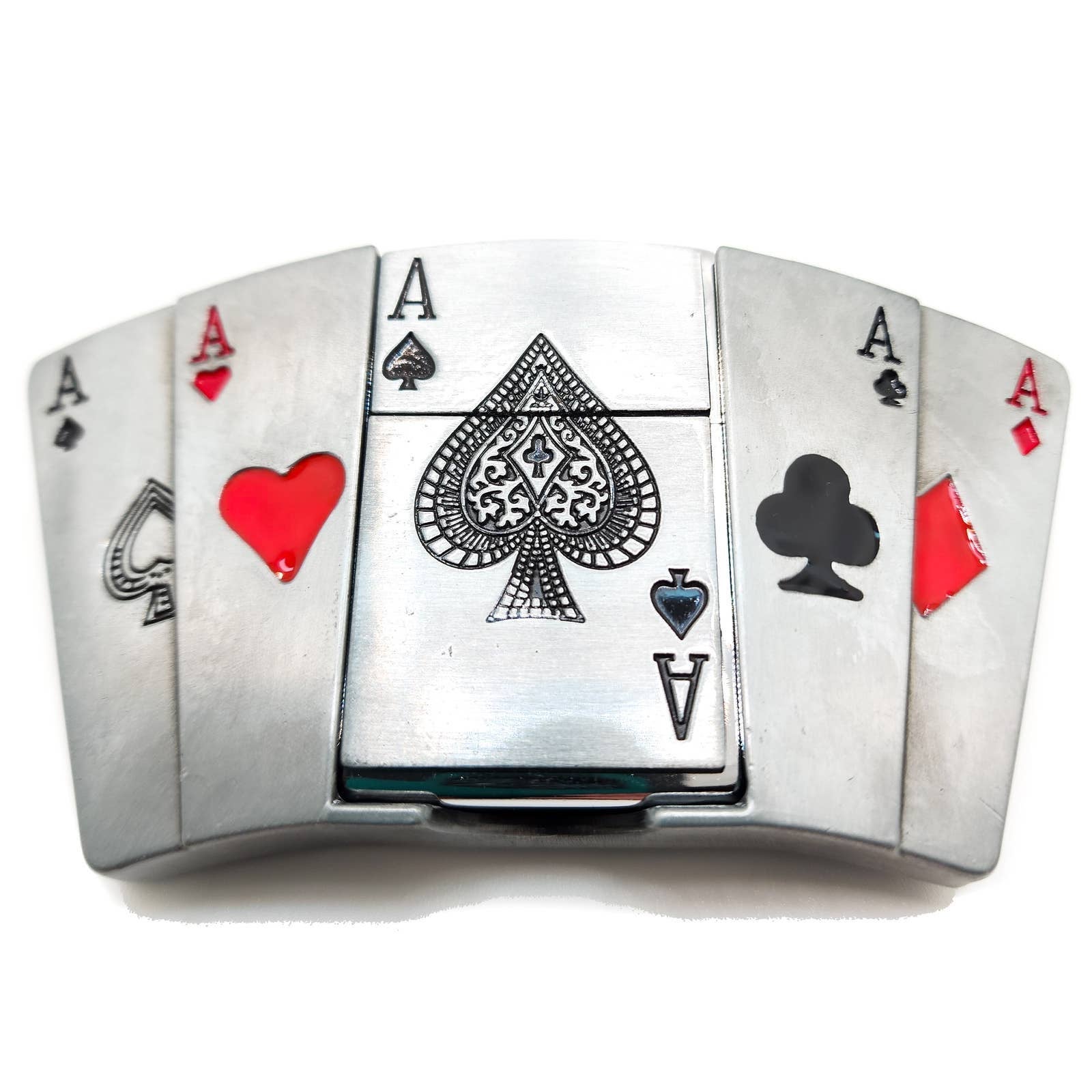 Poker All Aces Belt Buckle Lighter Holder with Ace of Spades Lighter