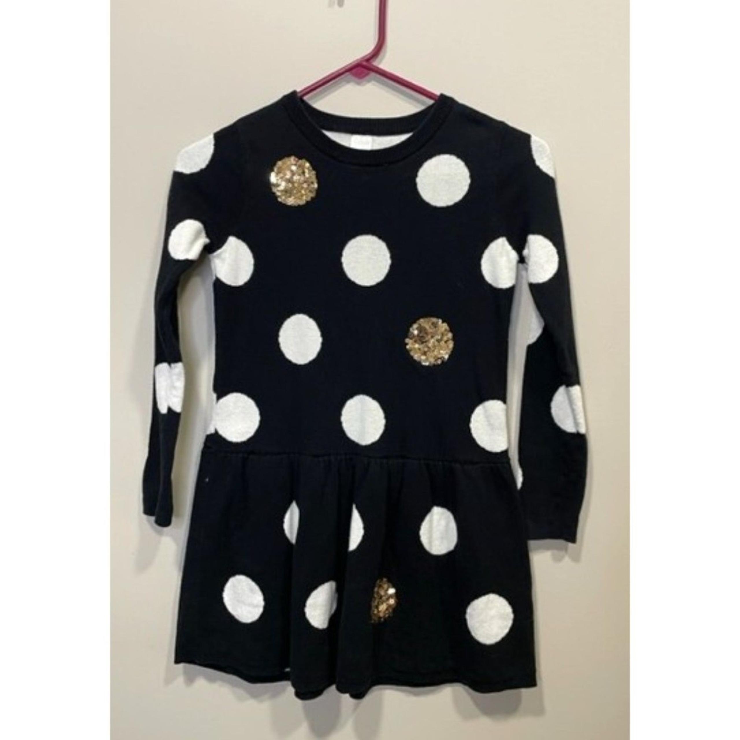 Cat & Jack Dress Girls Size M(7/8) Black White Gold Sequence Polka Dot