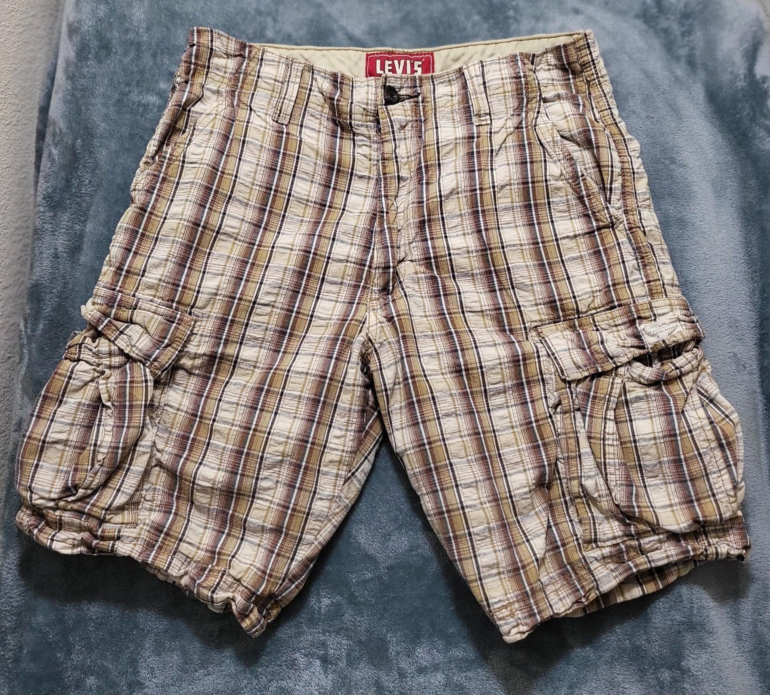 Levi's Plaid Cargo Shorts Men's 34 Tan Brown