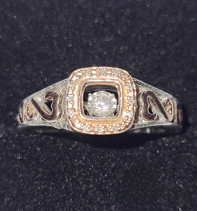 Open Hearts Rhythm 1/15 ct tw Diamonds Sterling Silver & 10K Rose Gold Ring