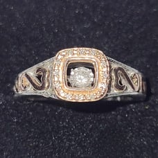 Open Hearts Rhythm 1/15 ct tw Diamonds Sterling Silver & 10K Rose Gold Ring