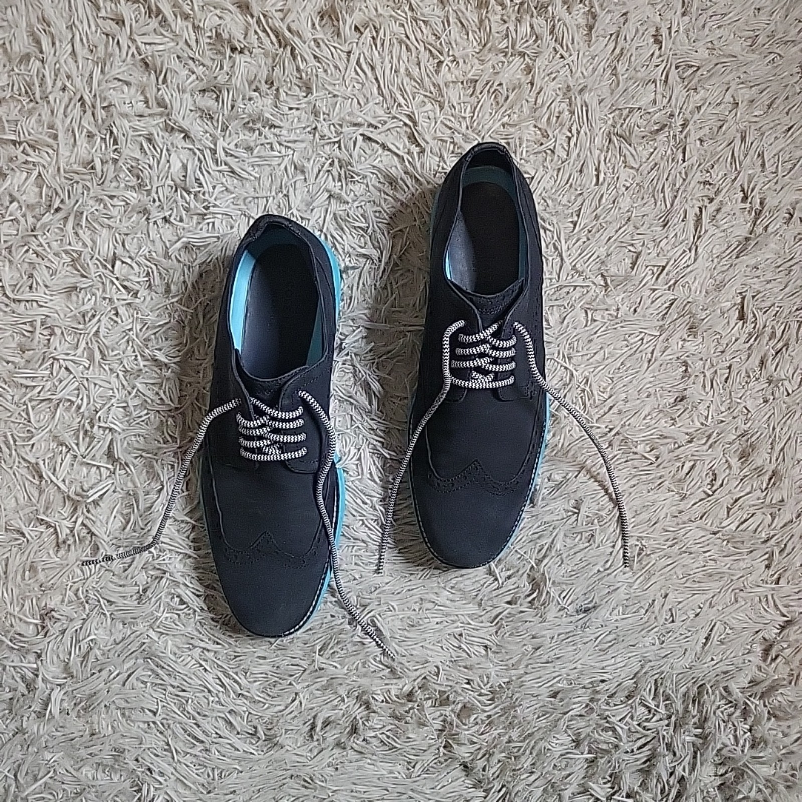 Mens Cole Haan Blue Suede Shoes Lace Up Oxfords Stylish Preppy Classic Size 10.5