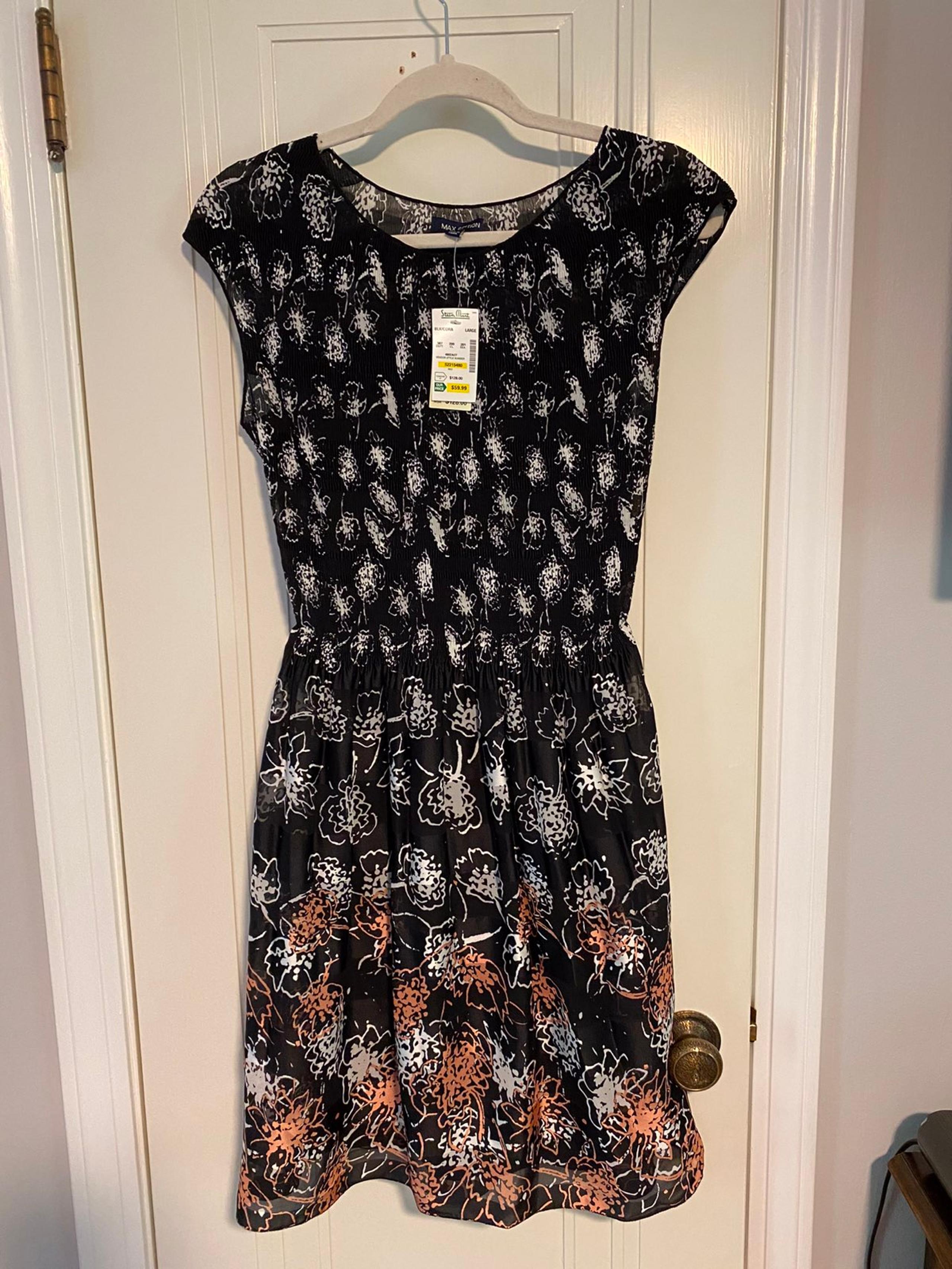 NWT Beautiful floral black satin Dress sz L