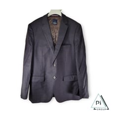 Daniel Hechter Paris 42L Wool Polyester Viscose Navy Blue Plaid Two-Button Front