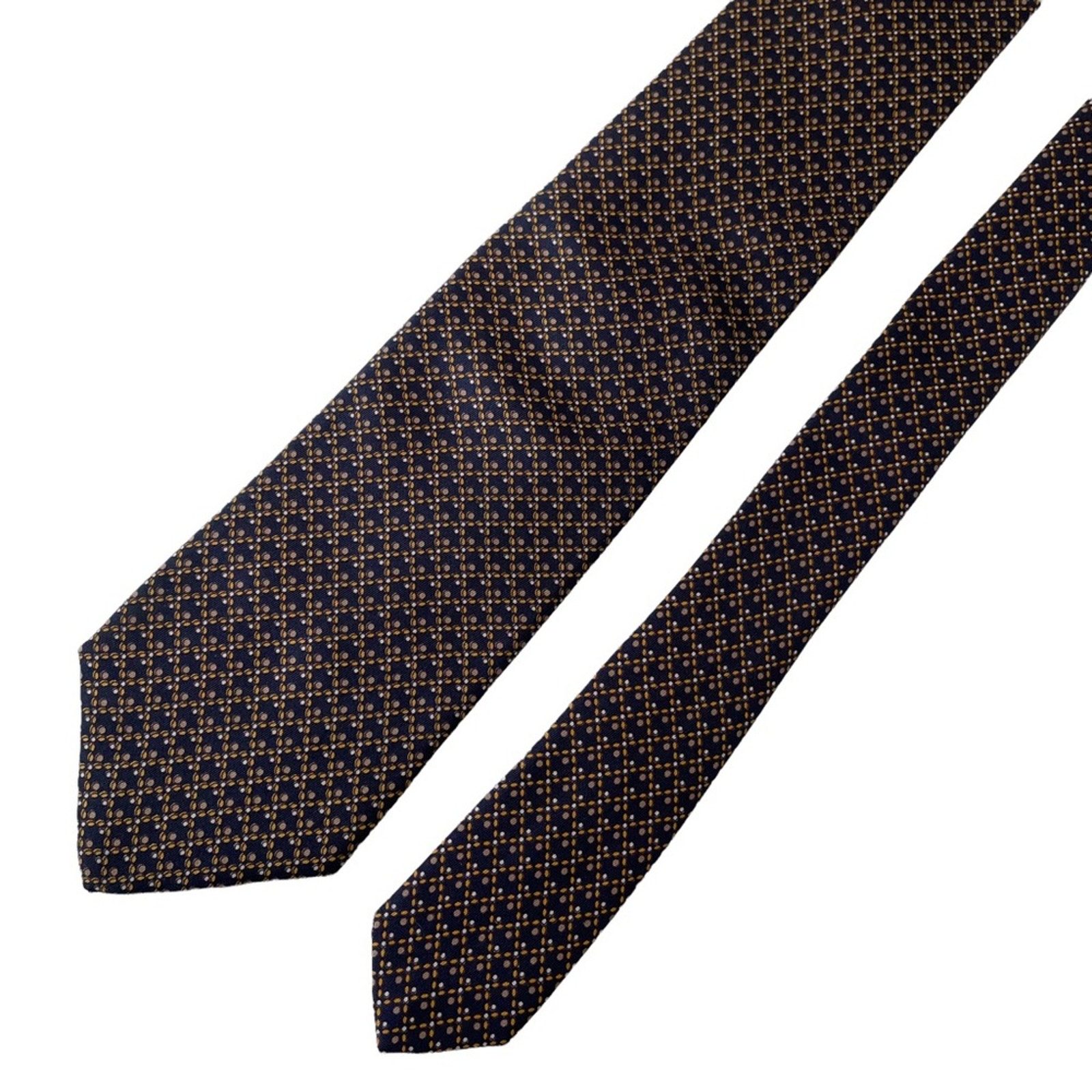 Vintage Givenchy Silk Tie Geometric Polka Dot Navy Orange EUC