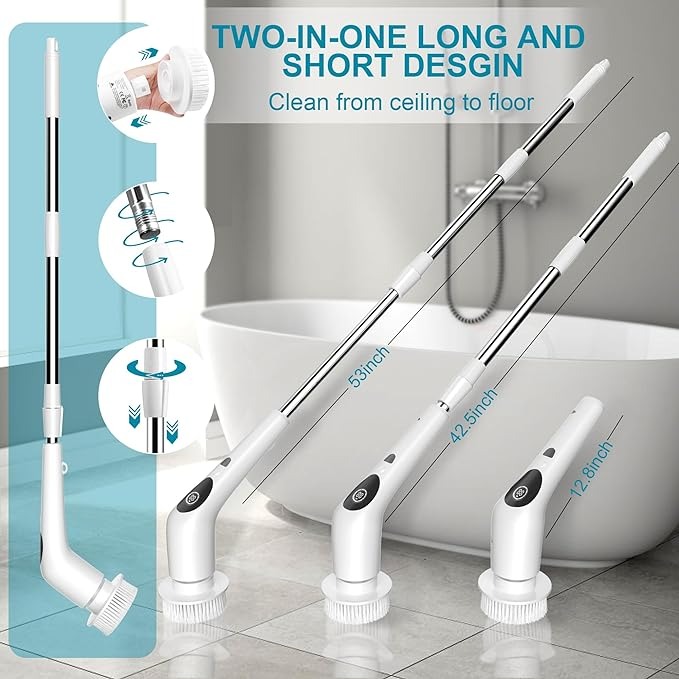 9 in 1 electric cleaning brush, Electric Spin Scrubber with 3 Speeds LED, white