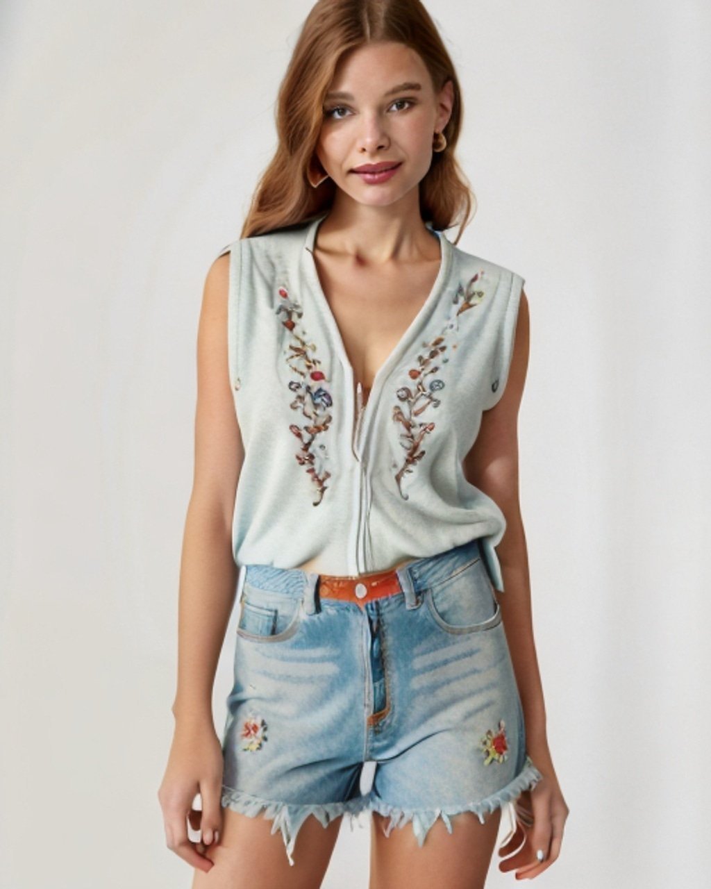 Allison Daley Vintage Y2K Blue Floral Embroidered Zip Up Sweater Vest Size XL
