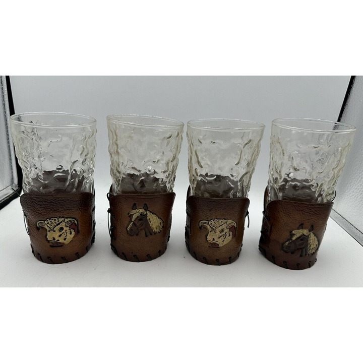 Western Glasses Leather Holder With Horse And Cow Head Vintage