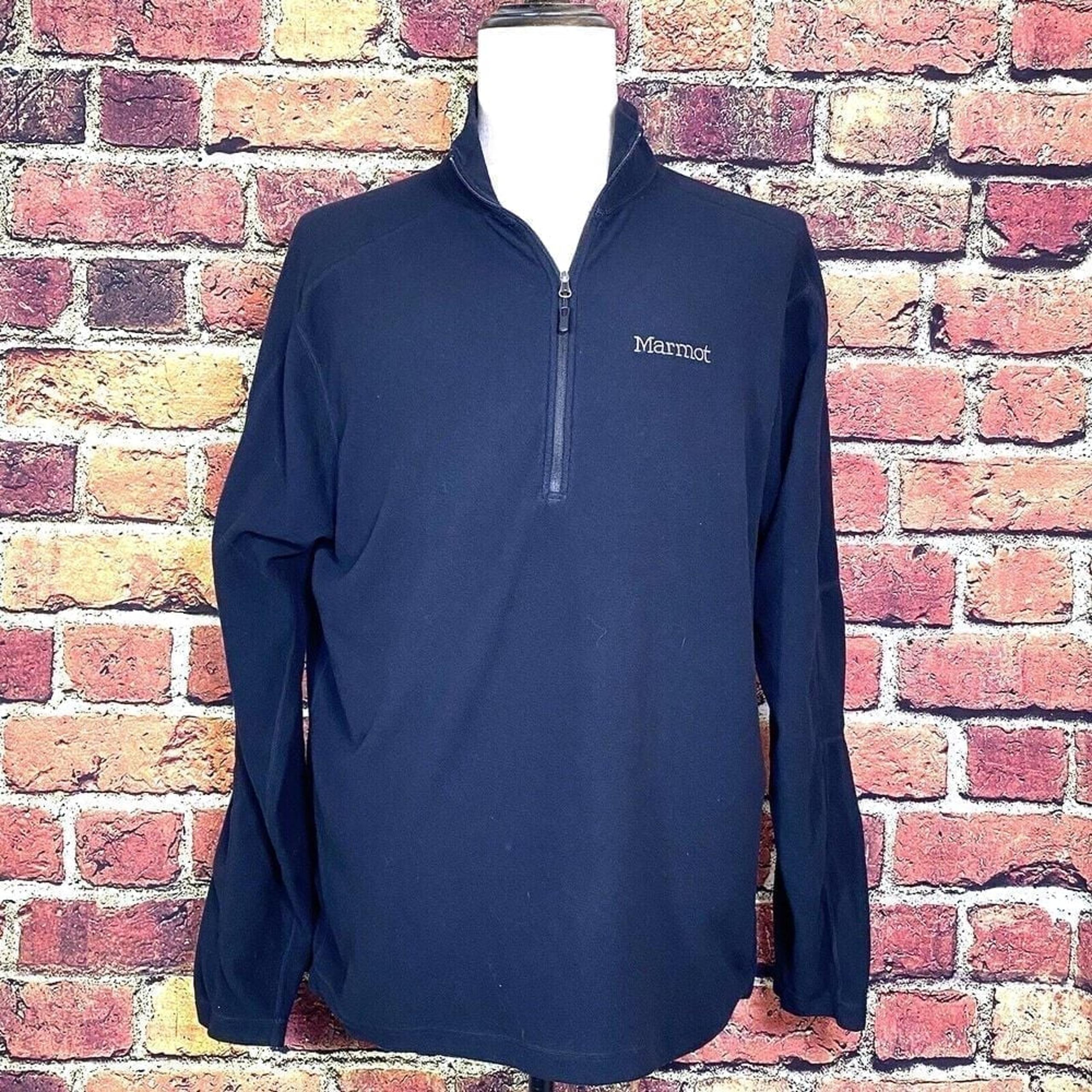 Marmot Polartec Fleece Jacket Men's Large Black 1/4 Zip Pullover Pockets Logo