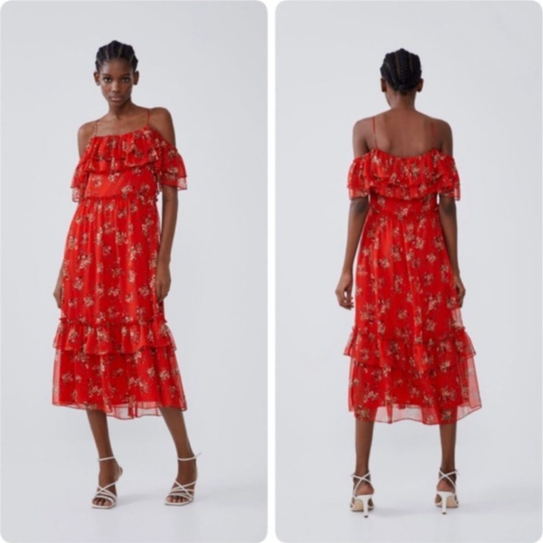 Zara Red Floral Ruffle Dress Size XL Blogger Favorite NWT Forest Fairy