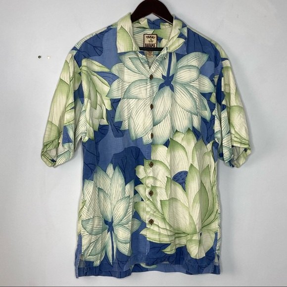 VTG Tommy Bahama Men Silk Size Medium Hawaiian Tropical Print Button Down Shirt