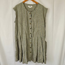 VTG FLAX by Jeanne Engelhart Linen Mini Button Up Sleeveless Striped Dress Sz M