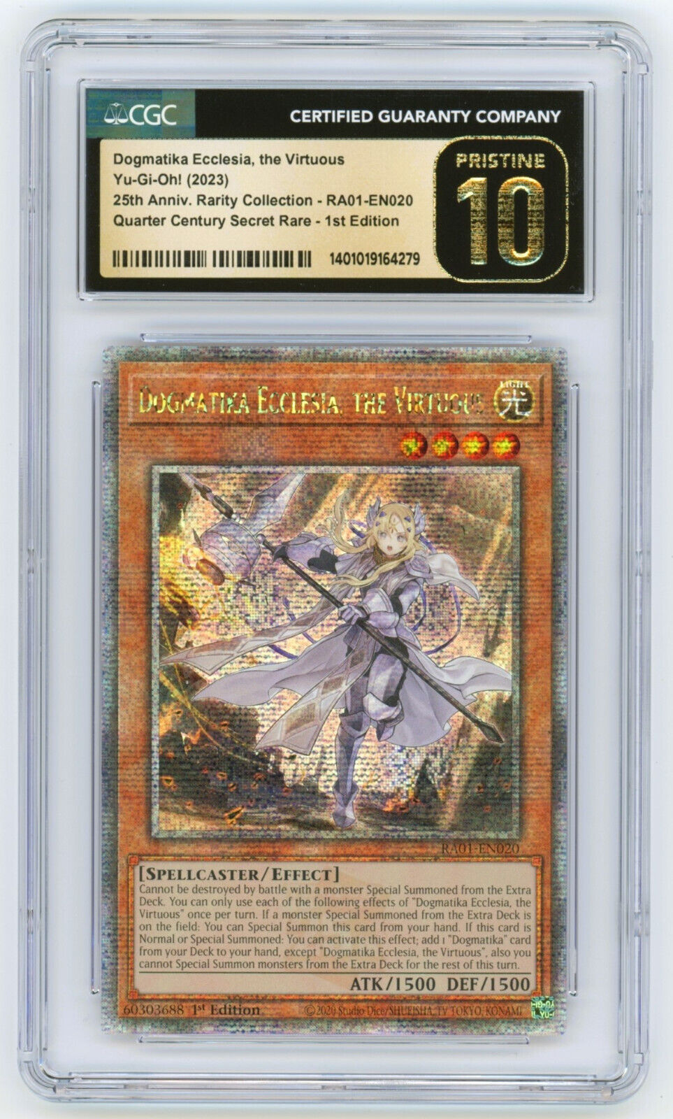 YuGiOh CGC 10 PRISTINE Dogmatika Ecclesia, the Virtuous QCR RA01-EN020 1st Ed