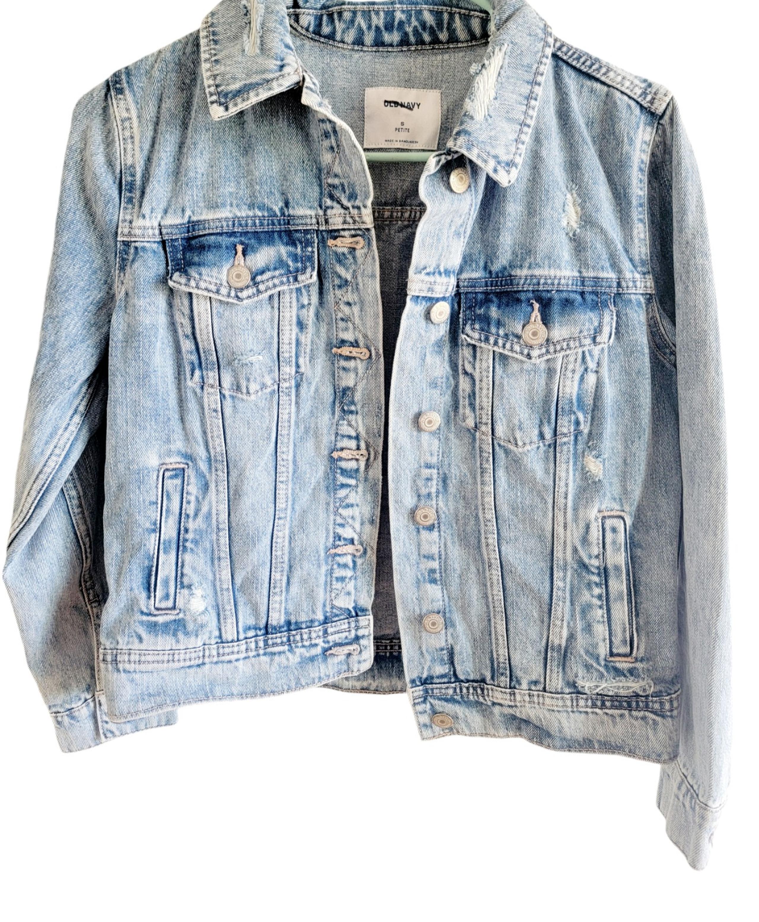 Old Navy Denim Jacket Size S Women's Relaxed Distressed Cotton Light Wash
