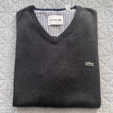 Lacoste Sweater Mens 5 Black V Neck > Knit Long Sleeve Crocodile Pullover Adult