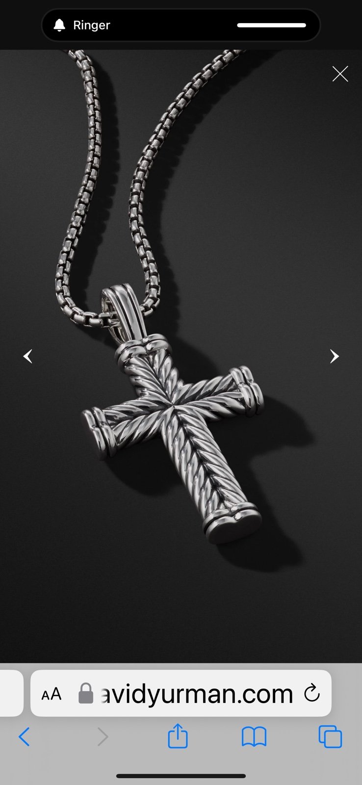 DAVI YURMAN CHEVRON CROSS (sterling silver) CHAIN NOT INCLUDED CROSS ONLY