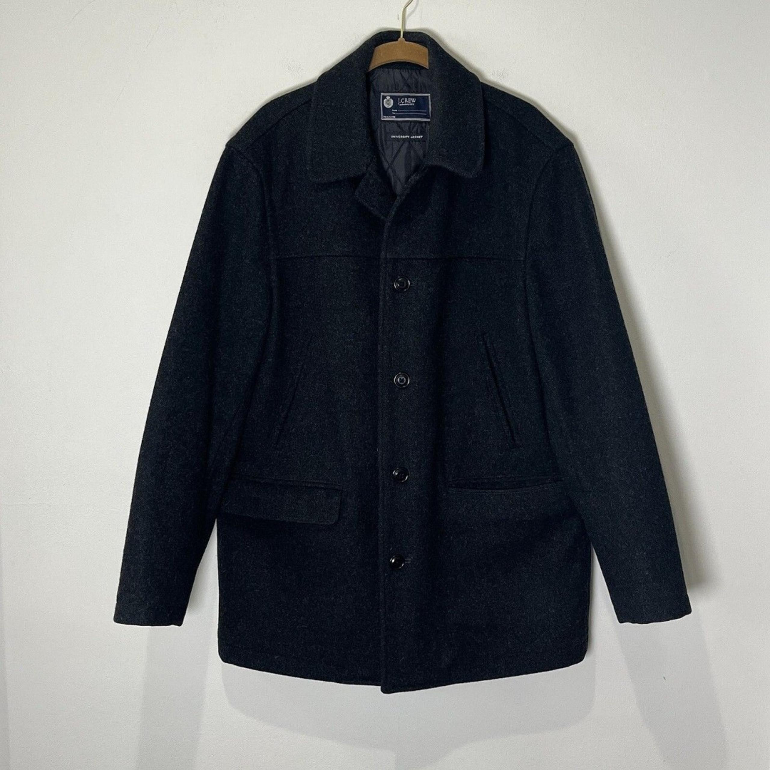 J. Crew Coat Men’s Medium University Jacket Charcoal Black Stadium Cloth Wool