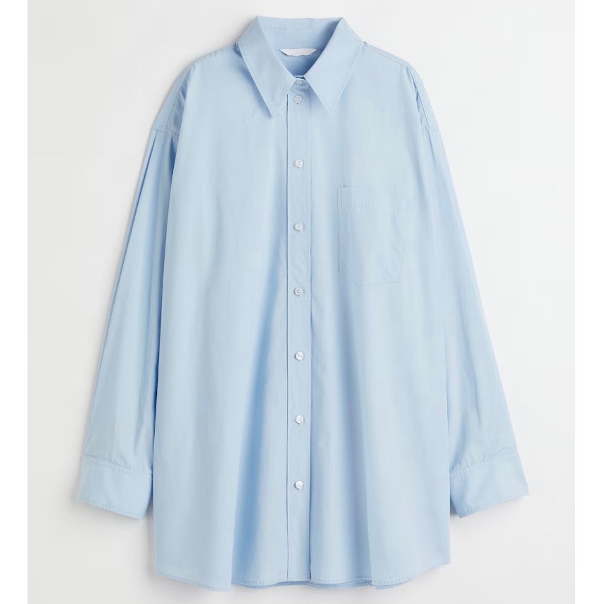 DIVIDED x H&M | Blue Button Up Down Blouse Light Blue Oversized Top | Size 2X