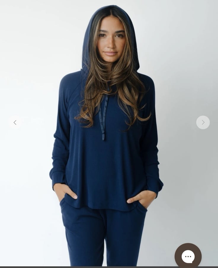 Cozy Earth Navy bamboo hoodie soft Ribbed sz M athleisure cozy stretch