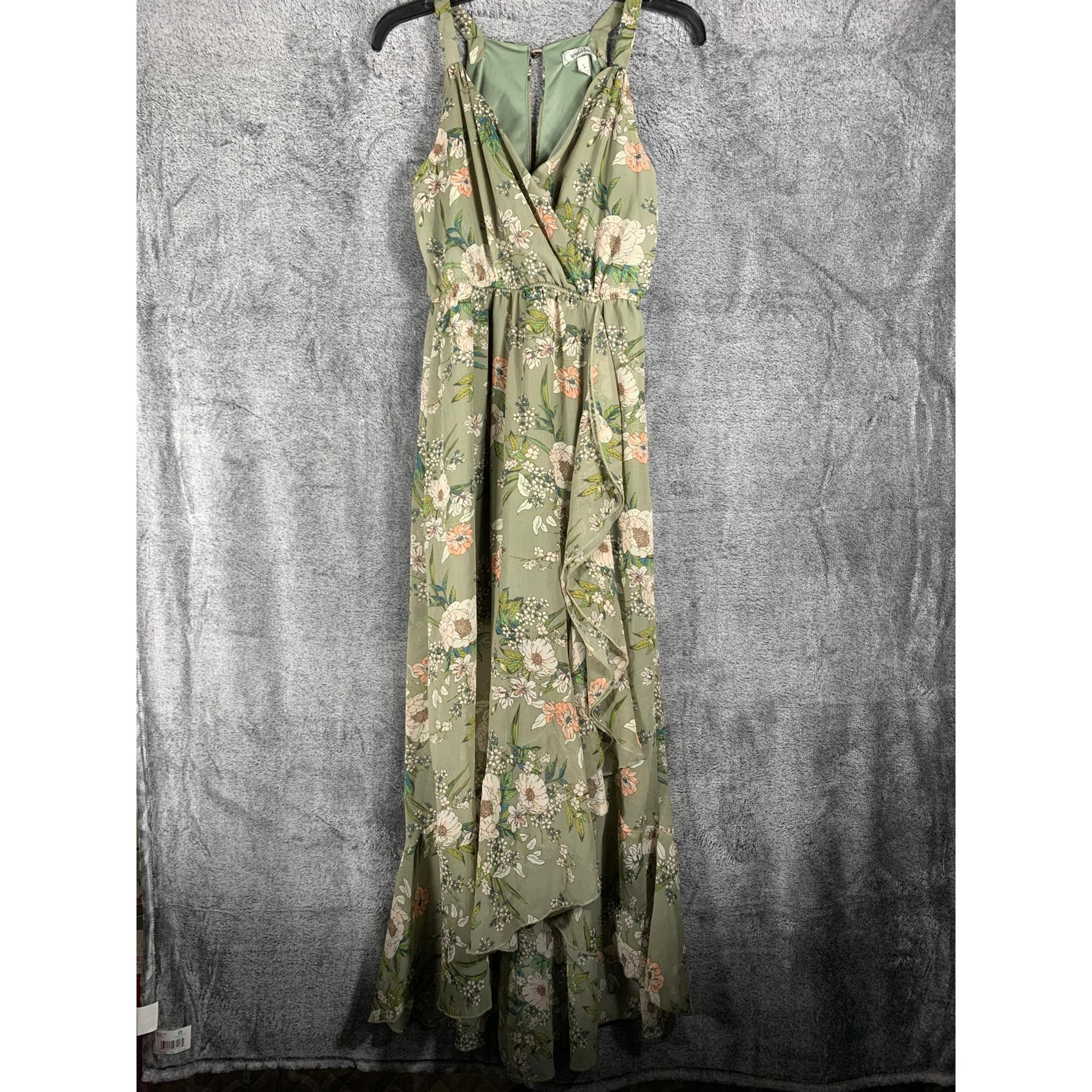 Speechless Dress Womens Small Green Ruffle Floral High Low Fairycore Cottage