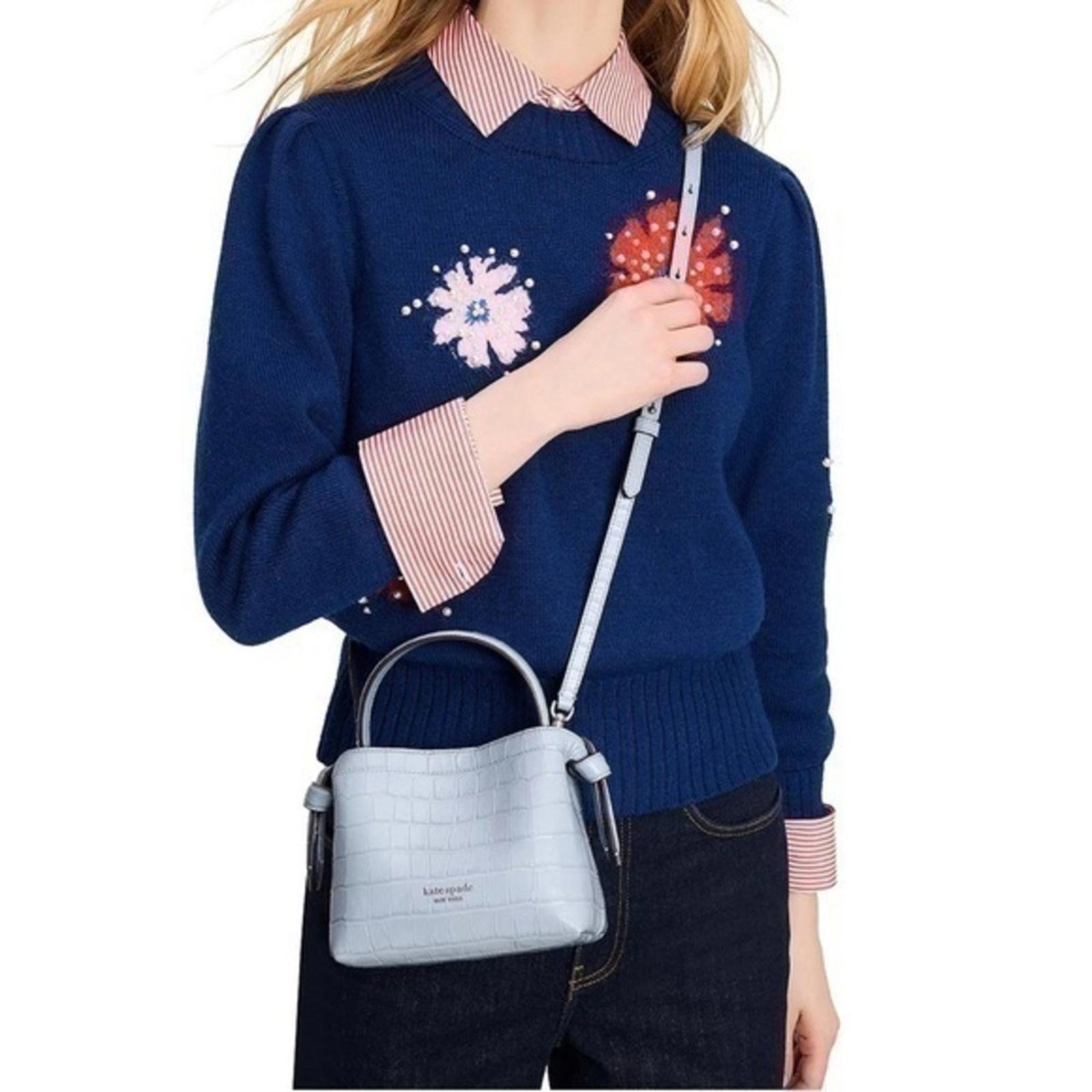Kate Spade Mini Knott Croc Embossed Crossbody Bag NORTH STAR BLUE