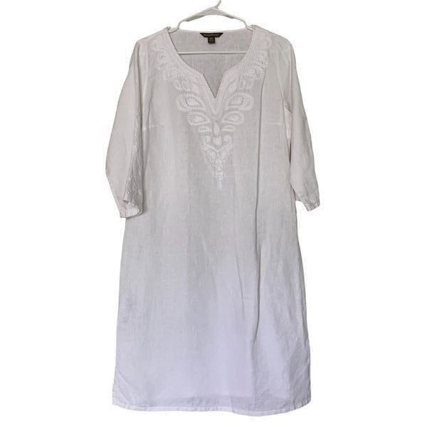 TOMMY BAHAMA women’s white embroidered linen tunic beach coverup dress sz S